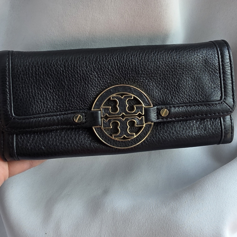 Tory Burch Black Wallet with Gold Logo